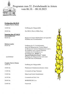 Programm zum 52. Zwiebelmarkt in Artern vom 06.10. – 08.10.2023 