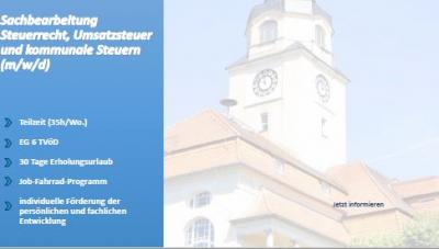 Stellenausschreibung Sachbearbeitung Steuerrecht, Umsatzsteuer und kommunale Steuern (m/w/d) zum nächstmöglichen Zeitpunkt